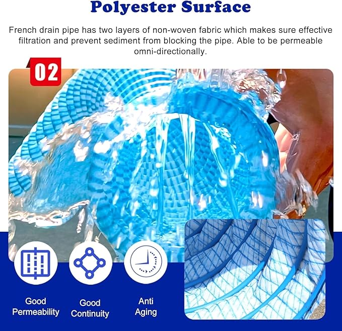 8" X 3 10 20 30 40 50 100 150' Land Drainage Pipe, Expandable Soft Infiltration French Drain Corrugated Pipe for Outside Landscape, Perforated Drain Tube(98ft(29.9m))