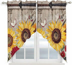 Sunflowers Swag Valances for Windows, Retro Flower Barn Doors Butterfly Farmhouse Brown Rod Pocket Kitchen Curtains Valance, Kitchen Window Curtains Swag for Cafe Living Room, 2 Panels, 36x63 inch