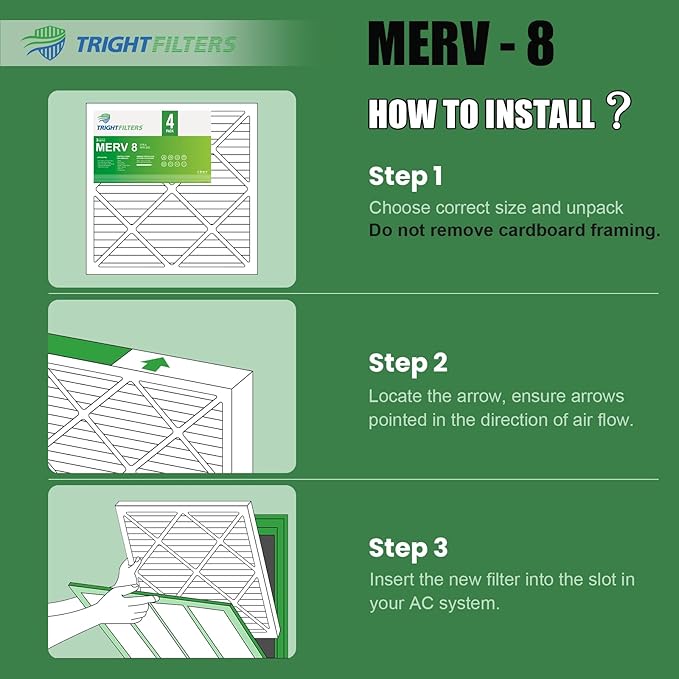 14x25x1 Air Filter 4 Pack, MERV 8 Pleated Dust Defense Air Filters Replacement Air Conditioner HVAC AC Furnace Filter, Durable and Lightweight
