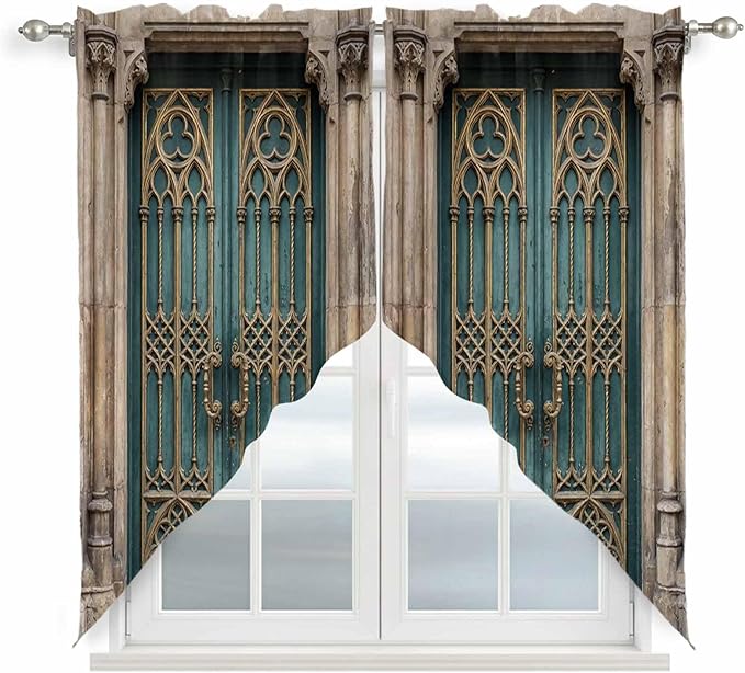 Turquoise Vintage Door Swag Valances for Windows, Countryside Barn Abstract Art Rod Pocket Kitchen Curtains Valance, Kitchen Window Curtains Swag for Cafe Bathroom Living Room, 2 Panels, 36x63 inch