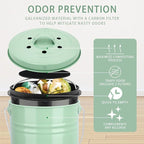 Vipush Compost Bin Kitchen Countertop Composter with lid – Small Compost ContainerI Includes Inner Compost Bucket Liner & Charcoal Filter, Green