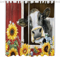 Cows Sunflowers Living Room Curtains 96 Inch Length, Window Curtains Tab Top, Rustic Farms Barns Flowers Bees Animals Light Filtering Window Treatments Drapes 52"x96" 2 Panel