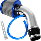 3 Inch Universal Cold Air Intake Filter Kit with Stainless Steel Filter and Aluminum Alloy Pipe, Automotive Air Filter High Induction Flow (Blue & Silver)