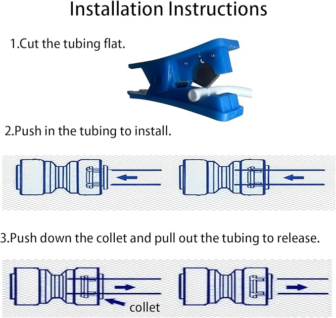 NSF 1/4" inch Water Line Tubing and Push to Connect Fittings for Reverse Osmosis Water Filter RO fittings,14 pcs connetors+30 feet 1/4" O.D. (6.4mm) water tubing.