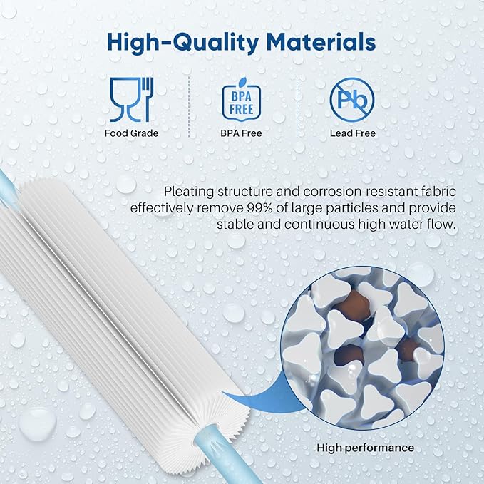 PUREPLUS 20 Micron 10"x2.5" Whole House Pleated Sediment Filter for Well Water, Replacement Cartridge for Universal 10 inch RO System, W50PE, WFPFC3002, SPC-25-1050, FM-50-975, 801-50, WB-50W, 4Pack