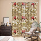 2 Panel Kitchen Cafe Curtains, Desert Camels Sunlight Filtering Nature Air Through, Home Decor Window Covering Tier Curtains for Living Room 80W x 84L inch Tropical Palm Trees Sand Cords Brown