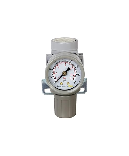 PneumaticPlus SAR200-N02BG Miniature Compressed Air Pressure Regulator 1/4" NPT - Bracket, Gauge