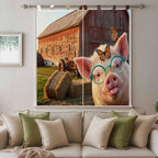 Farm Pig Bedroom Curtains 72 Inch Length, Window Curtains Tab Top, Farmhouse Barn Funny Animals Butterfly Light Filtering Window Treatments Drapes 52"x72" 2 Panel