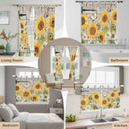 Farm Flowers Kitchen Curtains 36 Inch Length, Small Window Curtains Tab Top, Retro Sunflowers Barn Doors Butterfly Wood Board Light Filtering Short Window Treatments Tier Drapes 27.5"x36" 2 Panel