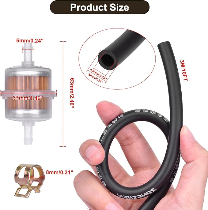 3/16 ID Fuel Line 10 Feet with 2Pcs Fuel Filters for Kawasaki for honda Predator Lawn Mower Generator Chainsaws Go-Karts ATV Small Engine Generators X120 GX160 GX120 GX100 GX200 GX390