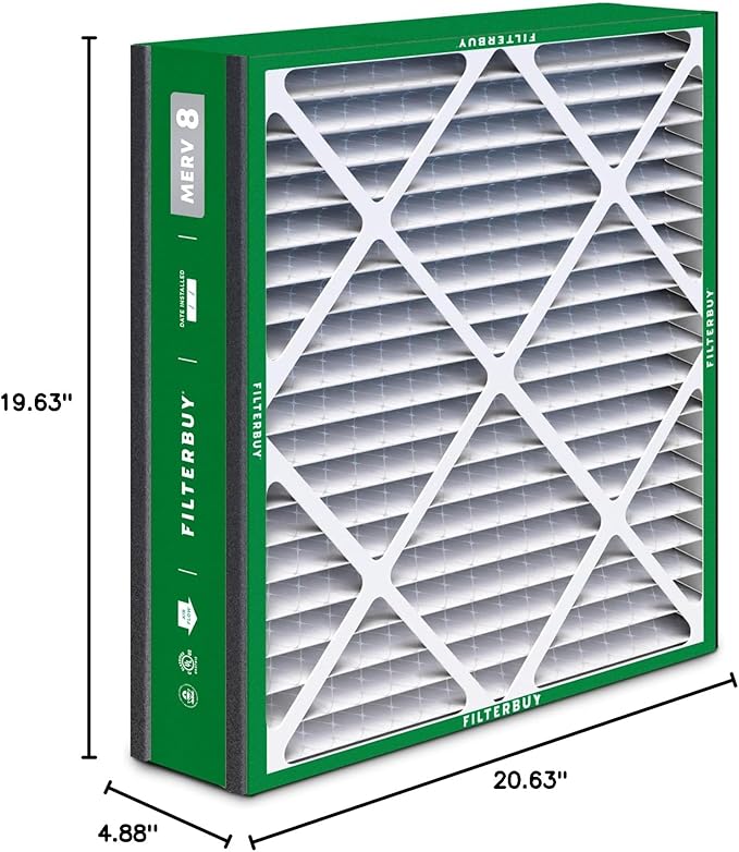 Filterbuy 20x20x5 Air Filter MERV 8 Essential Dust & Allergy Defense (2-Pack), Electrostatic Pleated HVAC AC Furnace Filters for Trion Air Bear 255649-103 & More (Actual Size: 19.63 x 20.63 x 4.88)