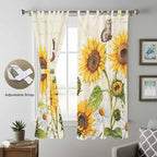 Farm Sunflowers Living Room Curtains 96 Inch Length, Window Curtains Tab Top, Retro Flowers Butterfly Botanical Beige Light Filtering Window Treatments Drapes 52"x96" 2 Panel