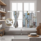 Blue Grey Wooden Kitchen Curtains 24 Inch Length, Small Window Curtains Tab Top, Farmhouse Barn Sunflowers Retro Light Filtering Short Window Treatments Tier Drapes 27.5"x24" 2 Panel