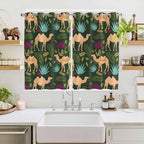 2 Panel Kitchen Cafe Curtains, Retro Desert Camel Sunlight Filtering Nature Air Through, Window Decor Tier Curtains for Living Room 104W x 72L inch Tropical Animal Aloe Vera Leaves Dark Green