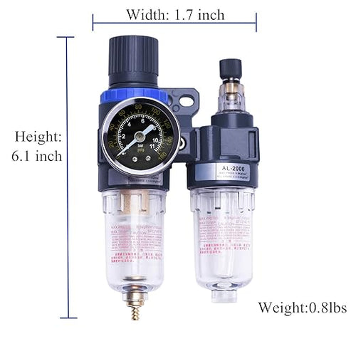 1/4" Compressor Air Filter Air Pressure Regulator Water-oil Separator Trap Filter with Lubricator Cup for Air Tools System by ZHONG AN