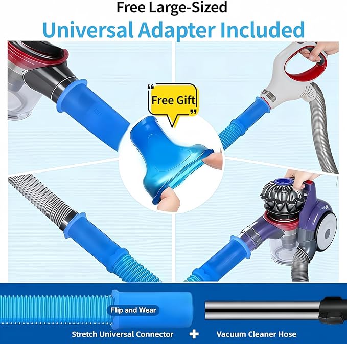 Dryer Vent Cleaner Kit - Universal Vacuum Hose Attachment & Lint Brush, Effectively Clean Clogged Dryer Ducts, Fit Most Vacuums for Dryer, Refrigerator Coils & Behind Appliances (Gray)