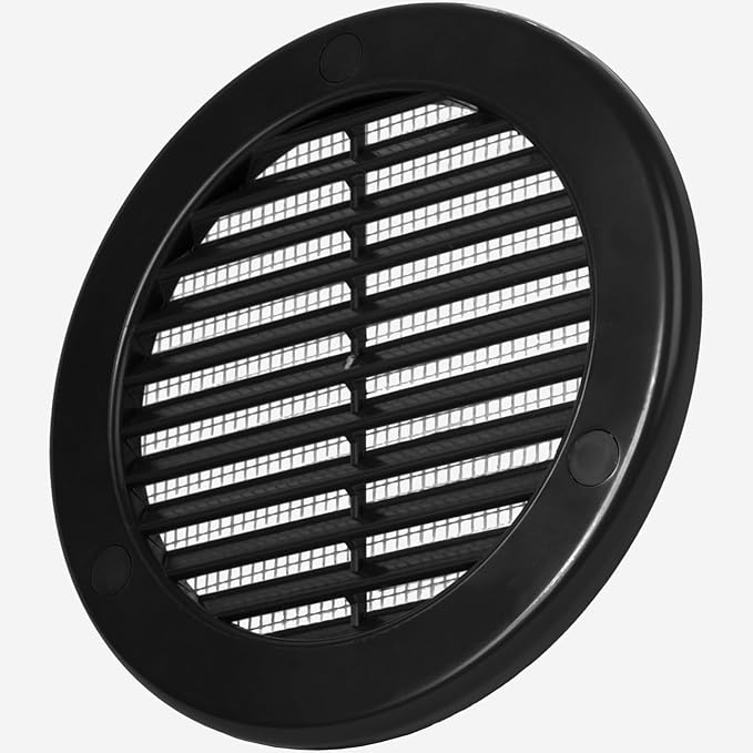 Vent Systems 4" Inch (Opening Dimensions) - Pack of 100 - Black Soffit Vent Cover - Plastic Round Air Vent Grille - Built-in Mesh Screen - HVAC Register Louver for Bathroom, Home, Kitchen