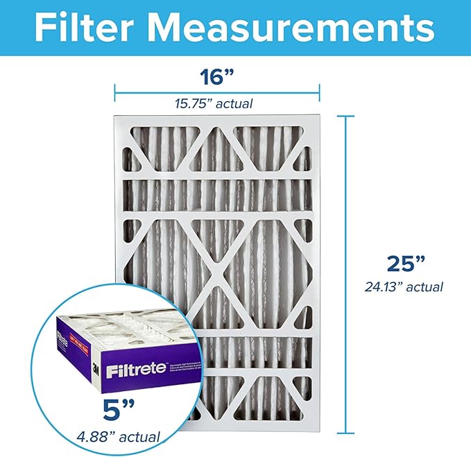 Filtrete 16x25x5 AC Furnace Air Filter, MPR 1550, MERV 12, Fits Honeywell & Trion AirBear, CERTIFIED Asthma & Allergy Friendly, Electrostatic Air Filter, 1-Pack (actual size 15.75 x 24.13 x 4.88)