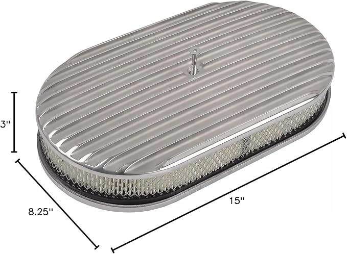 BestParts 15" Oval Full Finned Air Cleaner Aluminum Air Cleaner Assembly Compatible With Classic Chevy Ford Hot Rod Rat Rod Muscle Car or Custom Car Fits 5 1/8" Carburetors