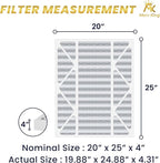MervKing 20x25x4 Air Filter Actual Size: 19.88" x 24.88" x 4.31" MERV 8 MPR 600-700 | MADE IN USA | 4-Pack | Pleated HVAC AC Furnace Replacement