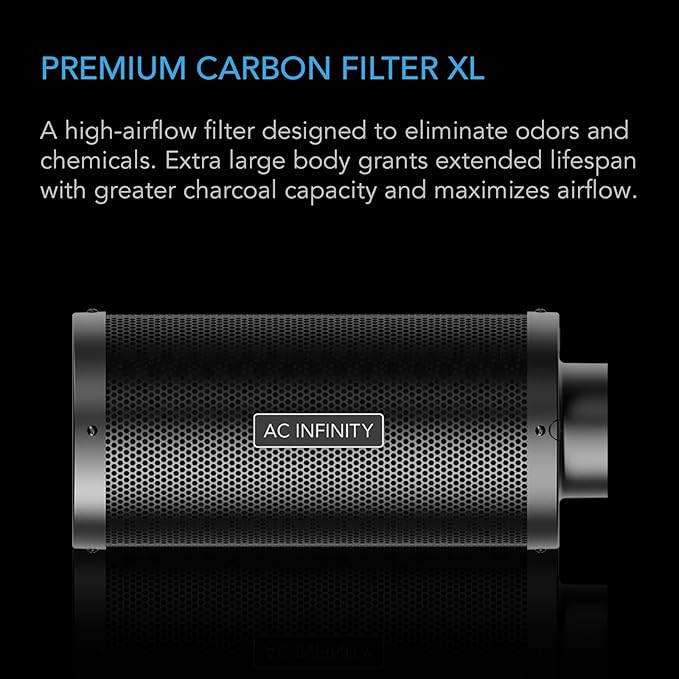 AC Infinity Air Carbon Filter XL 4", with Premium Australian Virgin Charcoal, Pre-Filter and Rope Hangers, Odor Scrubber fit for Inline Duct Fan, Odor Control, Hydroponics