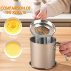 Chihee Grease Container Stainless Steel Bacon Grease Saver with Fine Mesh Strainer 2L / 67.6 fl oz Oil Container Grease Can with Dust-proof Lid Non-slip Tray for Kitchen Storing Frying Cooking Grease