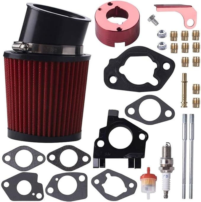 Air Filter Adapter Jet Kit for Predator 301cc 420cc 11hp 13hp 15hp GX340 GX390 389cc Stage 1 Mini Bike Parts Go Kart Golf Cart Lawnmower Water Pump Pressure Washer Generator OHV Engine (Red)