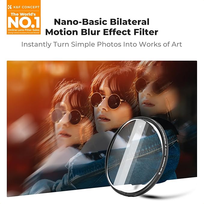 K&F CONCEPT 82mm Bilateral Blur Ghost Motion Filter Super Speed Effects for Camera Lens Clear Optical Glass with Cleaning Cloth