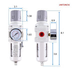 3/8 Inch NPT Air Filter Regulator Combo Piggyback AW3000-03, Air Compressor Water Separator, Air Line Dryer, Semi-Auto Drain, Air Pressure Regulator, 0-150 PSI Gauge
