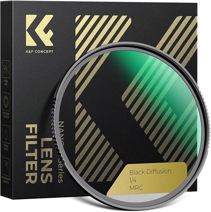 K&F CONCEPT 77mm Black Diffusion 1/4 Filter Mist Cinematic Effect Filter with 28 Multi-Layer Coatings Waterproof/Scratch Resistant for Video/Vlog/Portrait Photography