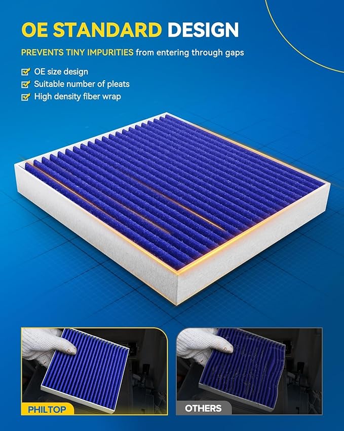PHILTOP Cabin Air Filter, Replacement for CF12157 Camry, RAV4, Corolla, RX350, Prius, ES350, Avalon, CX-9, ES300h, RX450h, highlander,Premium Cabin Filter with Activated Carbon Filter