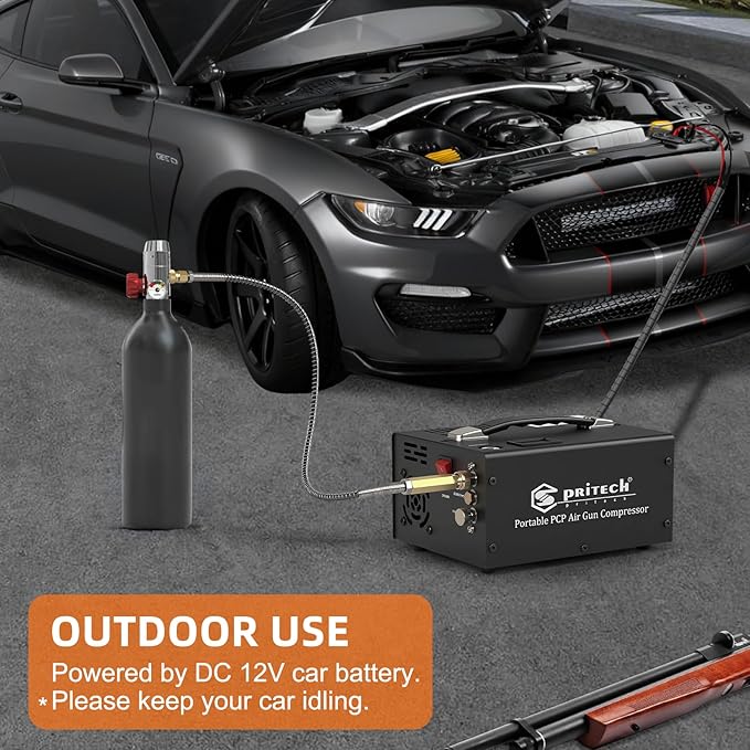TW03 PCP Air Compressor,Portable 4500Psi/30Mpa,Water/Oil-Free,PCP Rifle/Pistol and Paintball Tank Air Pump, (110V AC or 12V Car Battery) with Power Converter and Oil-Moisture Filter