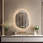 LUVODI Lighted LED Bathroom Mirror: 32”x24”Irregular Stone Pattern Frosted Wall Vanity Mirror with Bright Back Lit - Smart Dimmable Mirror Anti Fog with Touch Switch for Restroom Bedroom Living Room