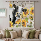 Yellow Sunflowers Living Room Curtains 84 Inch Length, Window Curtains Tab Top, Farmhouse Cow Barn Doors Floral Butterfly Light Filtering Window Treatments Drapes 42"x84" 2 Panel