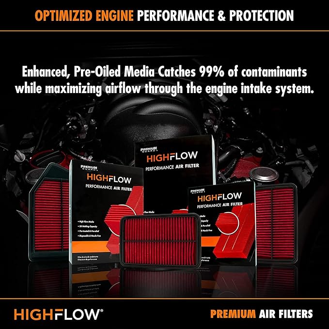 HIGHFLOW High Performance, Pre-Oiled Disposable Engine Air Filter PA99540X | Fits 2022-2025 Hyundai Tucson, 2021-2025 Santa Fe, 2023-2025 Kia Sportage, 2021-2025 Sorento, 2021-2024 K5