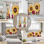 Red Yellow Sunflowers Bedroom Curtains 63 Inch Length, Window Curtains Tab Top, Retro Rustic Barn Doors Butterfly Brown Light Filtering Window Treatments Drapes 42"x63" 2 Panel