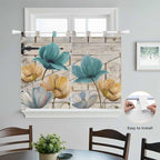 Watercolor Flowers Bedroom Curtains 63 Inch Length, Window Curtains Tab Top, Vintage Tulips Floral Barn Doors Wood Grain Light Filtering Window Treatments Drapes 42"x63" 2 Panel