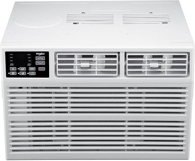 Whirlpool 12,000 BTU 115V Window-Mounted Air Conditioner with Remote Control, Window AC for Rooms up to 550 Sq.Ft, LCD Display, Auto-Restart, 24H Timer, White