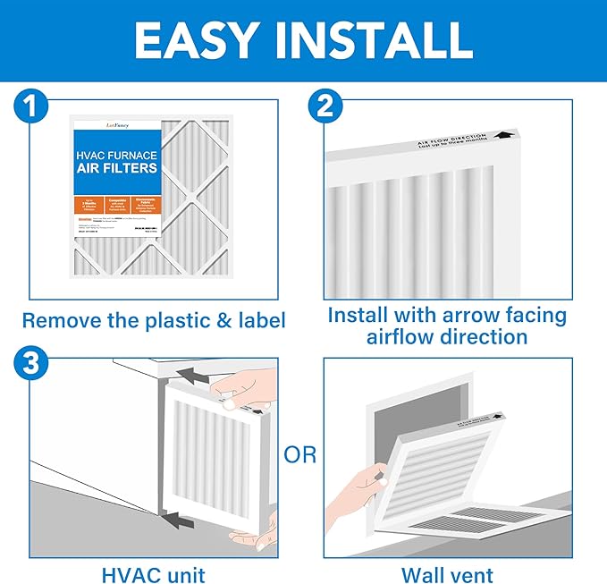 LotFancy 14x20x1 Air Filter MERV 13 4-Pack, Electrostatic Pleated HVAC Furnace Air Filter, Captures Pet Dander Smog Smoke, Actual Size: 13.75"x19.75"x0.75"