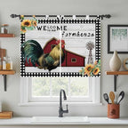 Farmhouse Rooster Kitchen Curtains 45 Inch Length, Short Cafe Window Curtains Tab Top, Rustic Red Barn Windmill Sunflowers Light Filtering Window Treatments Tier Drapes 27.5"x45" 2 Panel