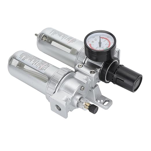 Air Filter Pressure Regulator 1/4 Inch, Compressed Air Line Filter with Dial Pressure Control, Aluminum Alloy and Plastic Oil Water Separator for Pneumatic Tools