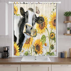 Yellow Sunflowers Living Room Curtains 96 Inch Length, Window Curtains Tab Top, Country Cow Flower Butterfly Farmhouse Cream Light Filtering Window Treatments Drapes 52"x96" 2 Panel