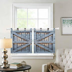 Farmhouse Wood Grain Kitchen Curtains 36 Inch Length, Small Window Curtains Tab Top, Vintage Country Barn Gate Textured Light Filtering Short Window Treatments Tier Drapes 27.5"x36" 2 Panel