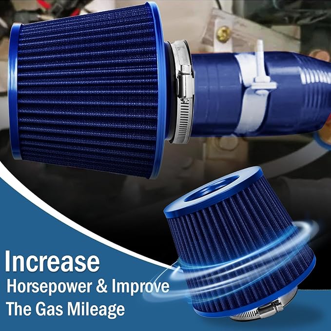 Universal Clamp-On Air Intake Filter, High Performance, Washable Filter, Replacement Air Filter, Flange Diameter 2.5inch/64mm (Blue)