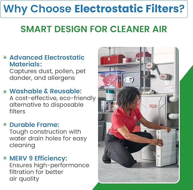 Filter Everything Electrostatic Furnace Filter – Washable & Reusable – 16 x 16 x 1 – Heavy-Duty Aluminum Frame – Permanent Home HVAC Air Filter