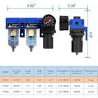 1/4" NPT Compressed air Dryer,Air Pressure Regulator Filter Combo,Air Compressor Filter Dryer,5 and 5 Micron Filter Cartridge,Semi-Auto Drain, Metal Bracket-Blue