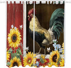 Chicken Sunflowers Living Room Curtains 96 Inch Length, Window Curtains Tab Top, Farmhouse Animals Red Barn Bees Light Filtering Window Treatments Drapes 52"x96" 2 Panel