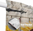 Red Yellow Sunflowers Swag Valances for Windows, Retro Rustic Barn Doors Butterfly Brown Rod Pocket Kitchen Curtains Valance, Small Window Curtains Swag for Cafe Living Room, 2 Panels, 28x36 inch