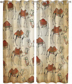 2 Panel Kitchen Cafe Curtains, Desert Sand Camel Sunlight Filtering Nature Air Through, Home Decor Window Covering Tier Curtains for Living Room 80W x 84L inch Summer Tropical Animals Vintage Beige