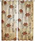 2 Panel Kitchen Cafe Curtains, Desert Sand Camel Sunlight Filtering Nature Air Through, Home Decor Window Covering Tier Curtains for Living Room 104W x 96L inch Summer Tropical Animals Vintage Beige